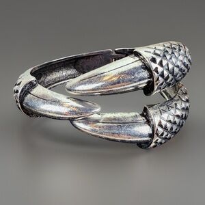 Aged Silvertone textured Claw hinged Bracelet